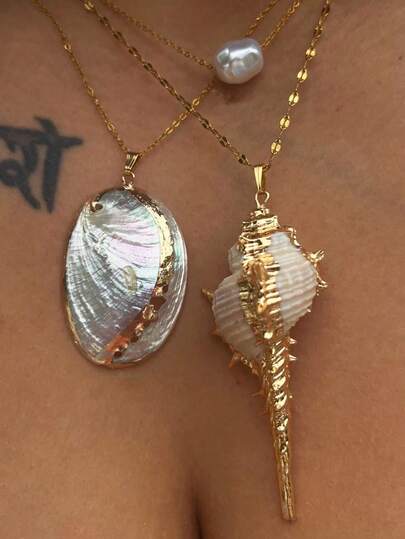 1 chiếc vòng cổ mặt dây chuyền hình vỏ sò tự nhiên mạ vàng bất đối xứng, trang sức phong cách bãi biển đơn giản và sáng tạo dành cho nữ, phụ kiện thời trang tự làm (Vỏ sò có thể gắn lại)