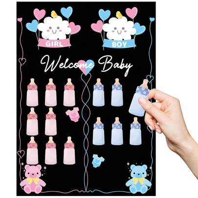 一套性别揭晓海报贴纸，宝宝预测贴纸，云朵奶瓶装饰贴纸，适用于性别揭晓派对、宾客聚会、游戏