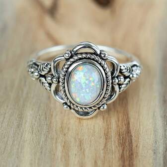 1 Pc Silver Opal Elegant Vintage Leaf Ring Perfect Birthday Gift For Her OR Him Memorial Day Gift Holiday Gift
