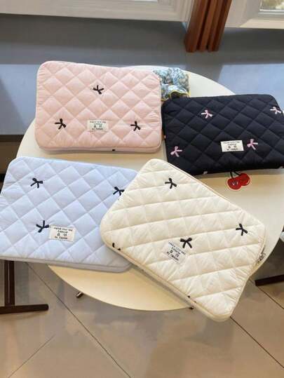 1pc Cute Bow Embroidery Laptop Sleeve Bag, Fit For 11"/13"/14"/15"/15.6" Laptop Protective Cover
