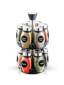 Revolving Spice Rack Organizer - Spinning Countertop Herb And Spice Organizer With 6 And 12 Glass Jar Bottles (Not Include Spices )