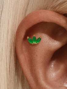 1 pieza Pendiente de cartílago de espalda plana con gema verde de marquesa de plata esterlina 925 para uso diario, boda, fiesta, compromiso, aniversario, Día de San Valentín