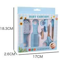 6件套蓝色和粉色婴儿清洁套装指甲和头发护理产品套装，包括美容刷梳子和指甲钳套装，适合家庭使用