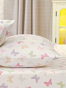 2/3 Piece Soft Fitted Bedsheet Set - Butterfly Pattern Bedsheet Set, Includes 1/2 Pillowcases And 1 Mattress Protector (30cm/12" Deep) - Modern Mattress Cover Or Mattress Pad, Fits All Bed Sizes Including Twin, Full, Queen, King, Single, Double, Also Suitable For School Bedding. - White - View 8
