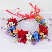 Vintage Floral Wreath Hair Accessories, Faux Rose Flower Crown Headpiece For Girls, Suitable For Bride, Festival, Holiday, Christmas, Valentine's Day, Photography Props, Wedding, Hawaiian Outfit For Women, Party, Christmas Jewelry For Women