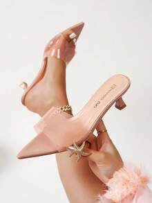 女士加大码尖头粉色系带小猫跟高跟凉鞋，时尚简约风格，百搭派对、约会、郊游、度假、音乐节、拍照，2025 年夏季新品