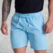 Men's Twill Shorts Simple Casual Fabric Pocket Drawstring Bermuda Shorts - 淺藍色 - 查看 2