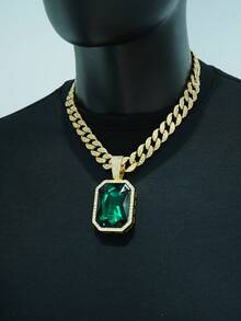 1pc Versatile Classic Multi-Colored Gemstone Pendant Necklace, Unisex Jewelry, Couples Accessory Suitable For Everyday Wear - Large Gemstone Pendant Necklace - View 38