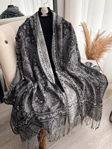 1pc Women Retro Paisley Jacquard Bohemian Style Long Tassel Windproof Scarf/Shawl, Suitable For Daily Outings, Travel And Shooting Bohemian Style Photos For Dress - Multicolor - View 21