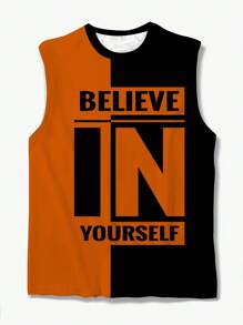 Camiseta casual de deporte sin mangas con estampado de letras para hombre de talla grande, adecuada para uso al aire libre y streetwear