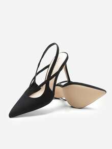 Women's Black Slingback Stiletto Heel Pumps Closed Pointed Toe High Heels Slip-On Elegant Sexy Party Prom Wedding Dress Shoes - 黑色 - 查看 3