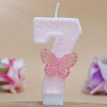 粉色闪光蝴蝶形数字蜡烛，0-9 闪亮数字蛋糕蜡烛，适合生日、婚礼、周年纪念、主题派对 - 淺粉色 - 查看 11