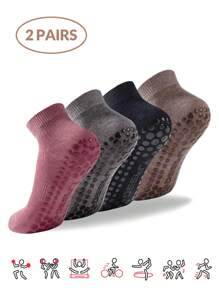 2 Pairs Deefly Women Anti-Slip Ankle Socks, Solid Color Suitable For Home, Hospital, Pregnant Women, Fitness, Pilates, Yoga