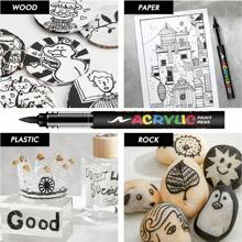 Marcador permanente de pintura acrílica negro y blanco, bolígrafo marcador de pintura acrílica para pintar piedras, madera, metal, piedra, cerámica, vidrio, grafiti, papel, pintura