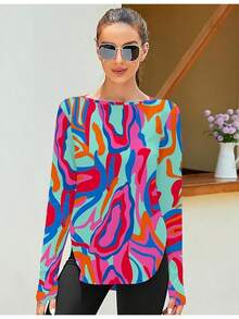 ZHENWEI Women's Long Sleeve Sun Shirt UV Protection Workout Tops Lightweight UPF 50+ Golf Gym Hiking Shirts Outdoor Clothing - 紅綠印花 - 查看 2