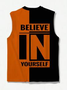 Camiseta casual de deporte sin mangas con estampado de letras para hombre de talla grande, adecuada para uso al aire libre y streetwear