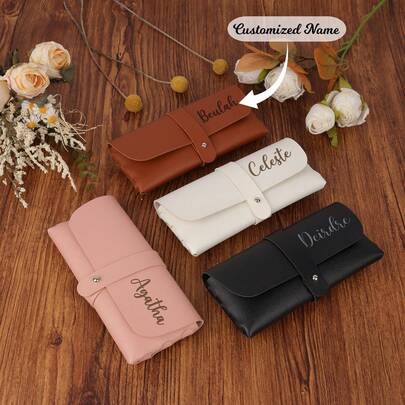 Personalized Customized Name Glasses Case, Custom Leather Eyeglasses Box With Snap Closure, Minimalist Portable Eyewear Storage Box, Bridesmaid & Friend Gift, Soft Eyeglasses Holder, Thanksgiving, Daily Use, Durable, Colorful, Cute, Adorable, Funny, Kawaii, Y2K, Stylish, Unisex, Casual, Custom, Personalized, Unique, Customized, Ideal Gifts For Him, Ideal Gifts For Her, Her, Boyfriend, Girlfriend, Family, Friends, Travel Accessories, Travel Accessories, Chic Autumn, Apparel Accessories, Customized Glasses Accessories