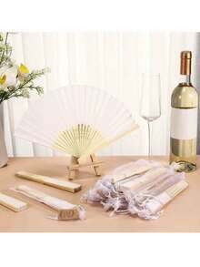 60/15/6/3 Pcs White Paper Hand Fans Wedding Favor Set, White Bride Handheld Fans With Thank You Cards, Tags And Organza Bags, Wedding Guest Gift Set, Wedding Photo Props, Bridesmaid Gift, Wedding Table Centerpiece, Bridal Shower Decor, Suitable For Wedding Celebration, Birthday Party, Bridal Shower, Home Decoration, Bridal Party Decoration Summer Gifts Beach Back To School School Supplies Room Decor - Multicolor - View 10