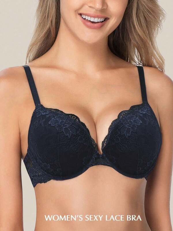 Sujetador con relleno acolchado y aros, con encaje push-up para mayor comodidad