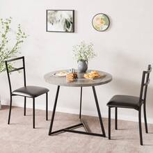 Huisuilinss 3-Piece Wooden Round Table & Chair Set,Small Kitchen Table For 2,Space Saving Kitchen Breakfast Nook With Metal Frame For Small Space Kitchen Dining Room - 灰色 - 查看 1