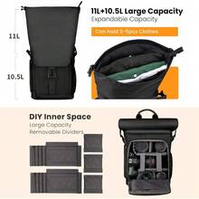 Camera Backpack Rolltop Photography Backpack With Removable Laptop Case 2 In 1 Large Capacity Camera Bag With Waterproof Rain Cover For DSLR SLR Cameras (SP-01 Black) - Default - View 3