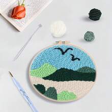 1 套月亮和星星 DIY 打孔针刺绣入门套件手工艺品戳线绘画艺术打孔针线活十字绣缝纫装饰 20x20 厘米/7.87x7.87 英寸 - 彩色 - 查看 5