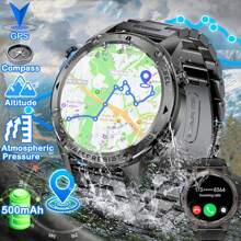Military Rugged GPS Smartwatch For Men, 1.43" AMOLED Display, 50M Waterproof, 500mAh Battery, BT5.3 Calls, Altitude, Atmospheric Pressure, Compass, 170+Sports Tracking, Fitness Tracker For Outdoor, Climbing, Camping, Running, Gym, Compatible With Android & IOS