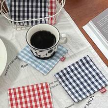 1pc/3pcs Vintage Striped Coaster Square Grid Fabric Insulation Coaster Set Coffee Cup Coaster Mug Coaster Suitable For Table Decor, Home Decor, Kitchen Decor