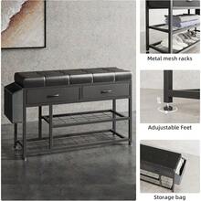 2025-NEW MUTUN 35.5'' X 23'' Storage Shoe Bench, 3-Tier Entryway Bench  Padded Cushion Fabric Drawers And Storage Bag, Metal Shoe Racks And Storage Ottoman For Entryway Bedroom Living Room, BlackBlackBlack - Bildfarbe - View 6