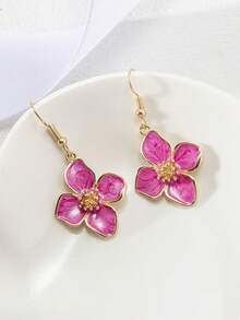 1 对时尚、优雅、奢华、甜美、简约、多功能珐琅 4 瓣、5 叶、6 雏菊花卉耳环，粉色、白色、洋红色、橙色、紫色、红色、绿色，适合春夏季日常和节日穿着 - 玫紅色 - 查看 1