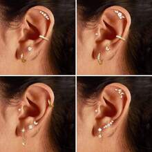 12PCS Cartilage Earrings For Women Flat Back-Hypoallergenic Surgical Stainless Steel Stud Hoop Cartilage Earring Set Daith Conch Tragus Helix Piercing Jewelry - Multicolor - View 2