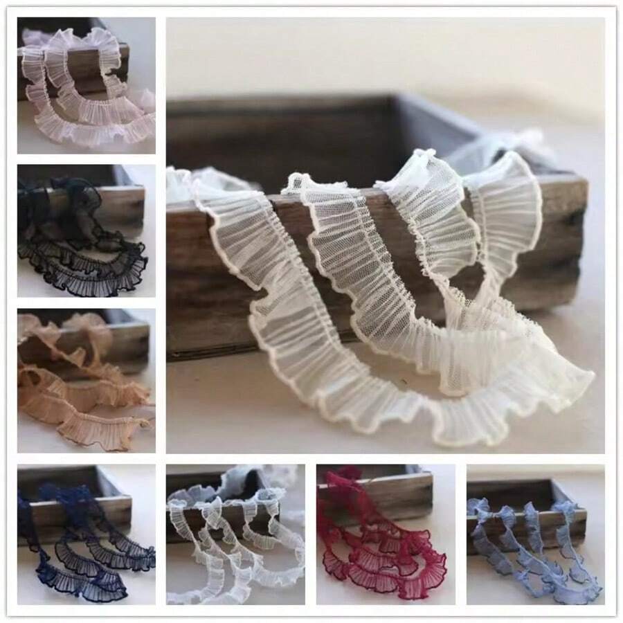 Vải ren thêu nhún bèo, dài 2 thước Anh, dùng để tự may vá, trang trí quần áo, phụ kiện viền, rộng 2cm. - Nhiều màu - Xem 1