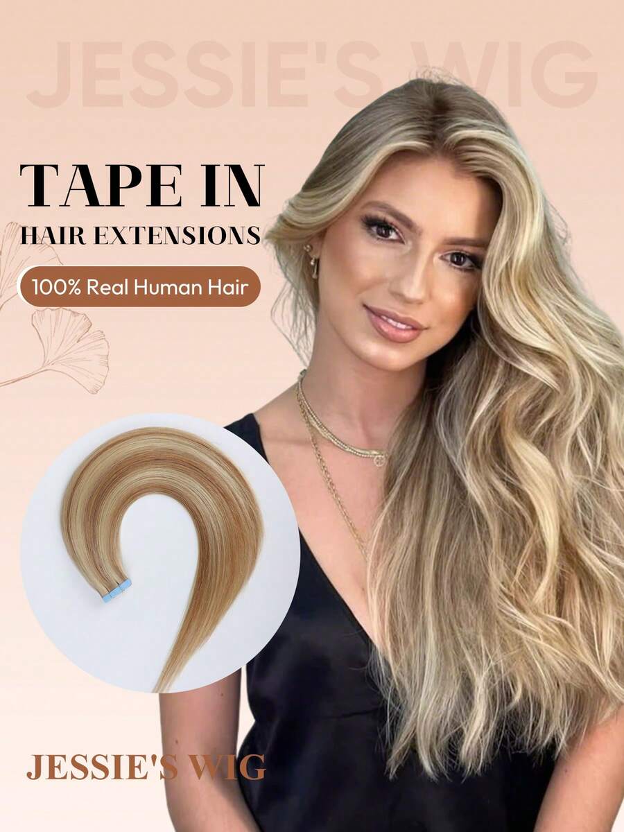 jessie's wig Jessie's 真人髮接髮片 20片/包 50g 絲滑直髮 漂染金髮 自然外觀 高品質 貼片式接髮片 亮金 12P613# - S12/613 - 查看 1