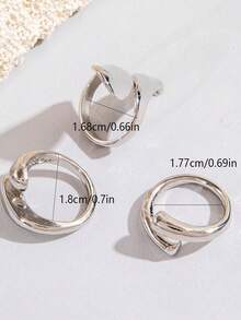 2pcs Unique Geometric Water Drop Smooth Open Ring, Suitable For Daily Wear For Women - Silver - View 3