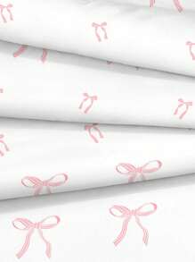 3pcs Pink Striped Bowknot Adorable Digital Print Duvet Cover Set (1 Duvet Cover + 2 Pillowcases, Without Inserts), Polyester Fiber Soft And Skin-Friendly For Daily Use, Suitable For Bedroom, Dormitory In All Seasons