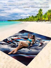 1pc Modern Blue And White Sports Car Beach Towel, Tropical Print Beach Towels, Large Beach Towel, Beach Blanket, Microfiber Towel, Picnic Mat 2-In-1 Oversized Polyester Beach Blanket, Sand Resistant Quick Drying Towel, Summer Travel Essentials, Playa,Camping, Bathroom, Swimming Pool, Beach Essentials, Bathroom Bath Towel, Cruise Ship Essentials, Beach Accessories, Hawaii,Birthday Present. Holiday Bathroom Decor
