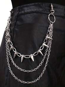2pcs Punk Metal Spikes Geometric Chain Double-Layer Pants Chain, Hip-Hop Multi-Layer Waist Chain Decorative Accessory For Men - Multicolor - View 3