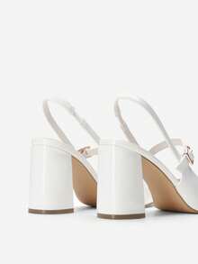 Women's White Chunky Heels Slingback Pumps Pointed Toe  Slip-On Fashionable Elegant Simple Basic Party Casual Dress Shoes - 白色 - 查看 5