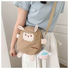 1pc Cartoon Sheep Pattern Lightweight Canvas Crossbody Bag, Vertical Square Shape Summer Shoulder Bag, Suitable For Students, Office Workers, Women, Gift