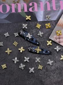 100Pcs 3 Styles Mixed Gold & Silver 3D Clover Shaped Glitter Nail Gems, Minimalist Versatile Clover Nail Art Decorations, Alloy Rhinestones, Y2K Metallic Style, Diy Nail Salon Artistic Decor, Nail Sparkle Metal Rhinestones, Nail Gems, Nail Supplies, Nail Decor Accessories Nails Nail Charms - Multicolor - View 3