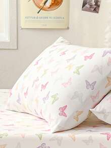 2/3 Piece Soft Fitted Bedsheet Set - Butterfly Pattern Bedsheet Set, Includes 1/2 Pillowcases And 1 Mattress Protector (30cm/12" Deep) - Modern Mattress Cover Or Mattress Pad, Fits All Bed Sizes Including Twin, Full, Queen, King, Single, Double, Also Suitable For School Bedding. - White - View 10