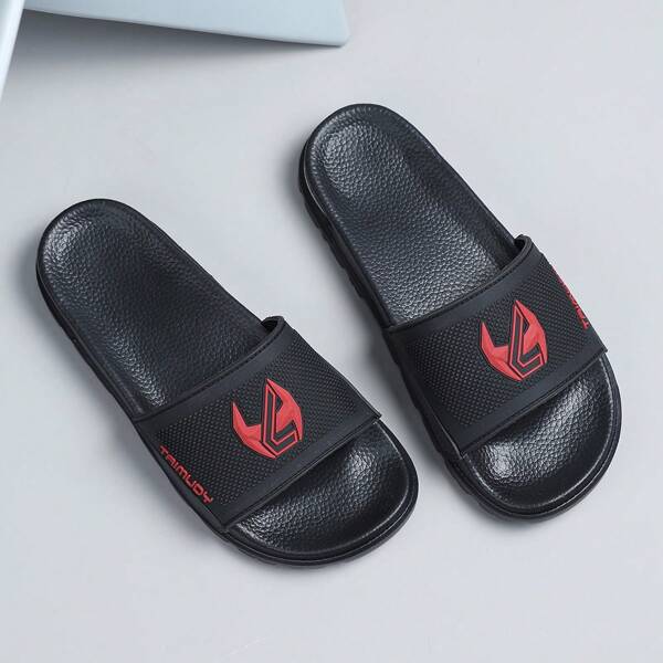 1 Pair Basic Rhombus & Letter Print Slider Sandals, For Beach, Home, Outdoor, Summer