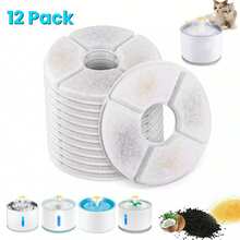 12 Pack Cat Water Fountain Filters - Replacement Filters For Automatic Pet Fountain, Activated Carbon & Sponge, Universal Fit For Most Fountains, Easy Clean, 2-4 Weeks Replacement - White - View 1