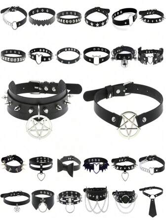 1 件朋克哥特铆钉颈链，性感女士黑色主题派对装，适合日常、圣诞节、生日、情人节、狂欢节礼物、妈妈、母亲、母亲节、礼物