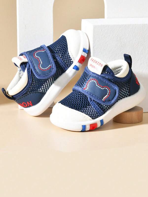 1 Pair Unisex Baby Cartoon Mesh PU Breathable Hook-And-Loop Design Flat Casual Sneakers, Suitable For Spring/Summer