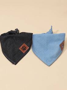 1pc Casual Denim Effect Polyester Pet Bandana, Suitable For Medium/Small Dogs Like Teddy & Poodle, For Outdoor & Indoor Use (Not For Large Breeds)