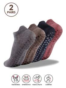 DEEFLY 2 Pairs Women Non-Slip Solid Color Boat Socks, For Home, Hospital, Pregnancy, Fitness, Pilates, Yoga