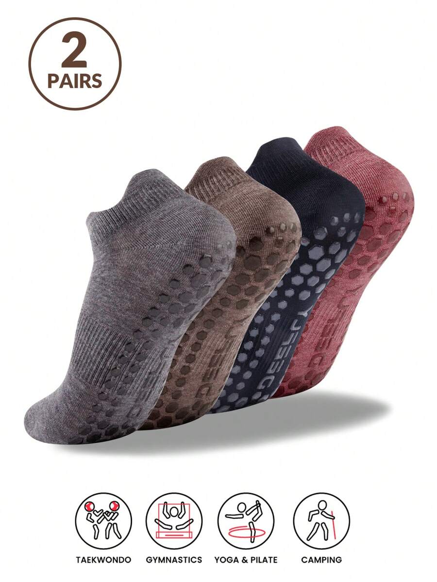 DEEFLY 2 Pairs Women Non-Slip Solid Color Boat Socks, For Home, Hospital, Pregnancy, Fitness, Pilates, Yoga