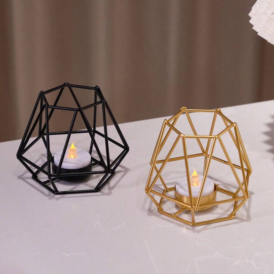 1 件欧式镂空铁烛台，简约时尚，婚礼 - 黑色 - 查看 1