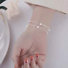 Pulseiras de Prata 925 com Contas de Estrela de Luxo para Mulheres, Pulseira Ajustável de Designer Original com Camadas Duplas, Joia de Festa